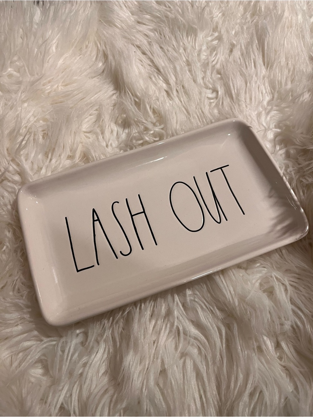 Rae Dunn Cream 'LASH OUT' Ceramic Trinket Tray